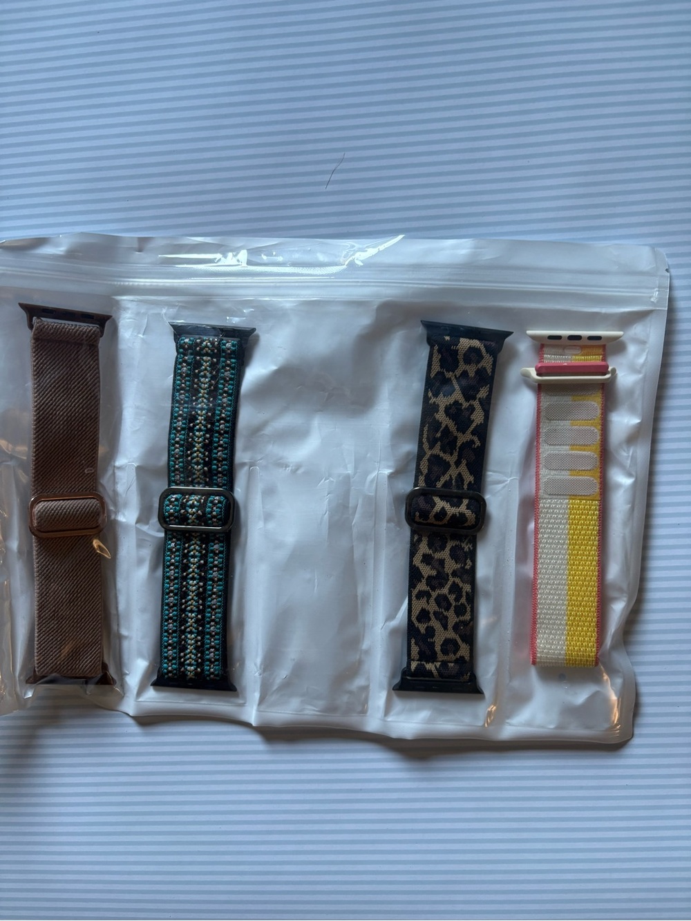 Amazon Women's Woven Watch Band Set - Brown, Teal, Leopard, Yellow/White